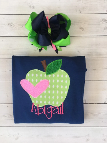 Back To School Embroidered Green Apple Shirt ONLY