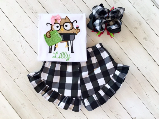 Sassy Embroidered Owl Shirt and Ruffle Short Set