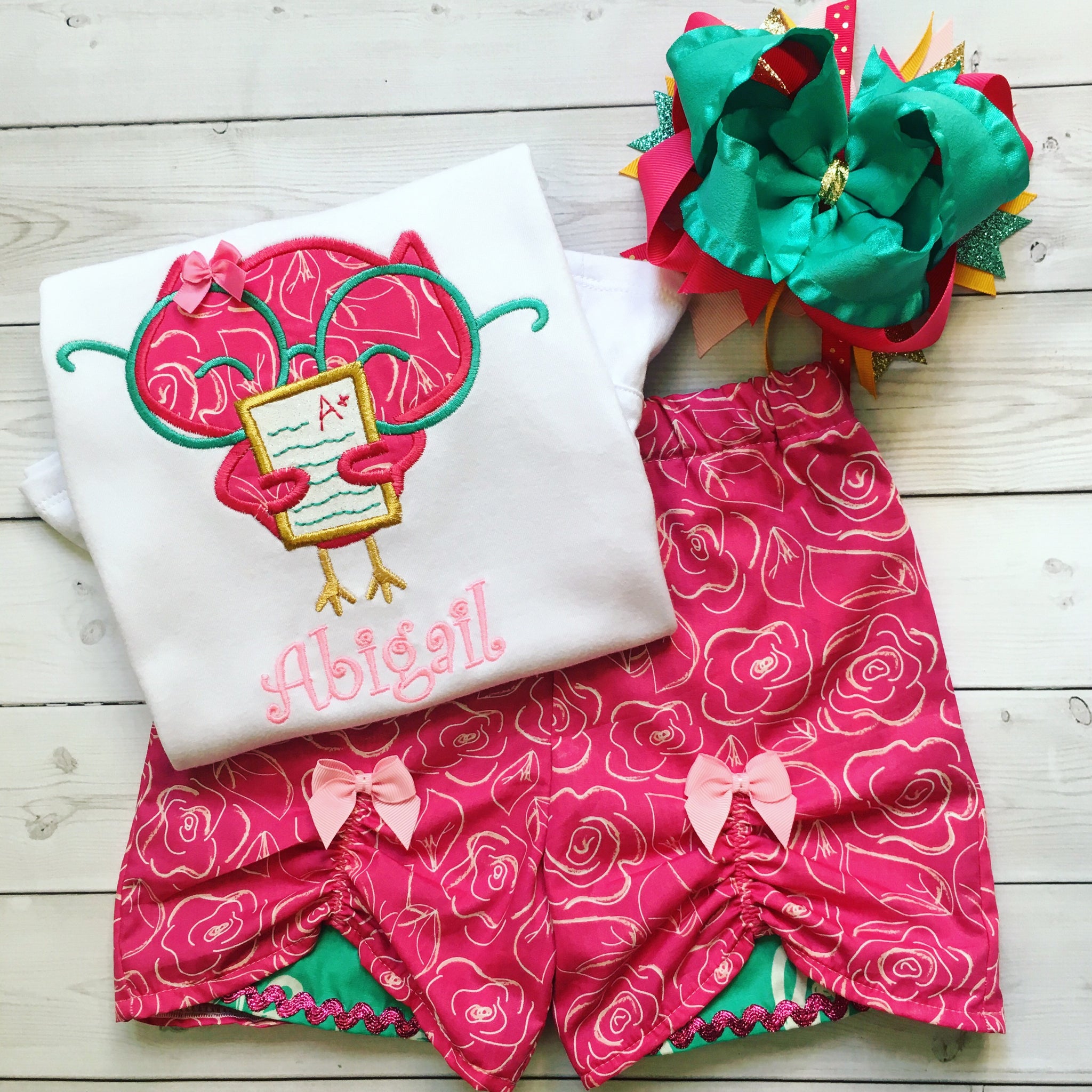 Classroom Jazz Embroidered Owl Peek-a-Boo Shortie Set