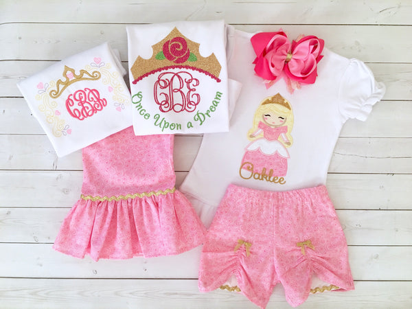 Sleepy Princess Embroidered Frame Single Ruffle Pant Set