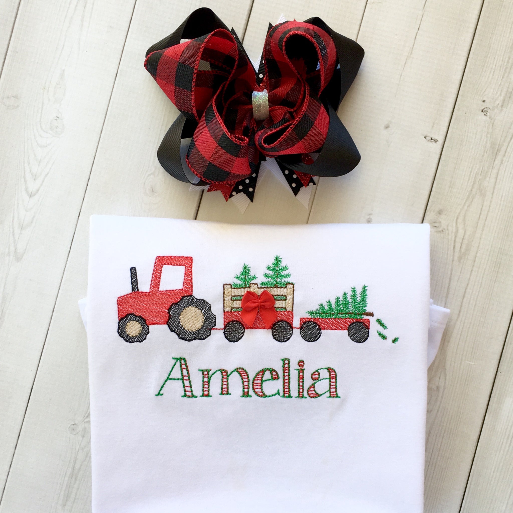 Christmas Tree Farm Girls Embroidered Shirt ONLY
