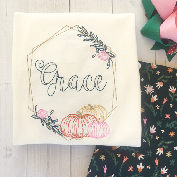 Embroidered Pumpkin Frame Single Ruffle Pant Set