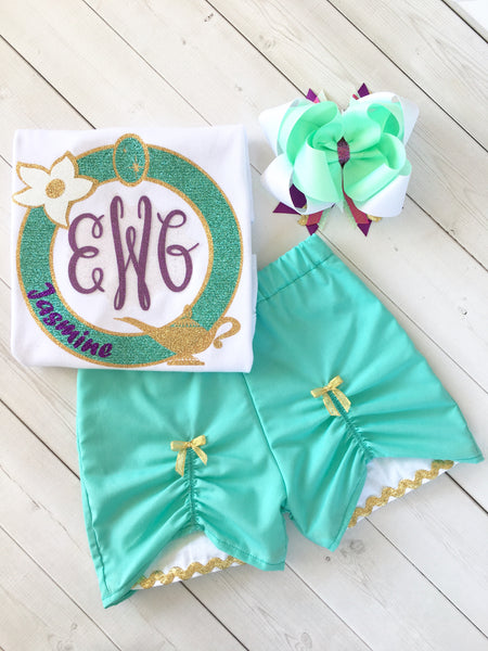 Arabian Princess Glitter Crown Shirt & Peek-A-Boo Short Set