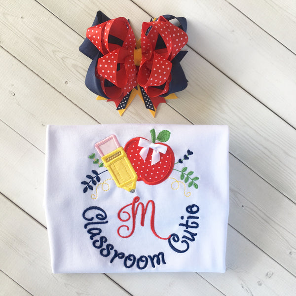 Classroom Sweetie Embroidered Frame Ruffle Short Set