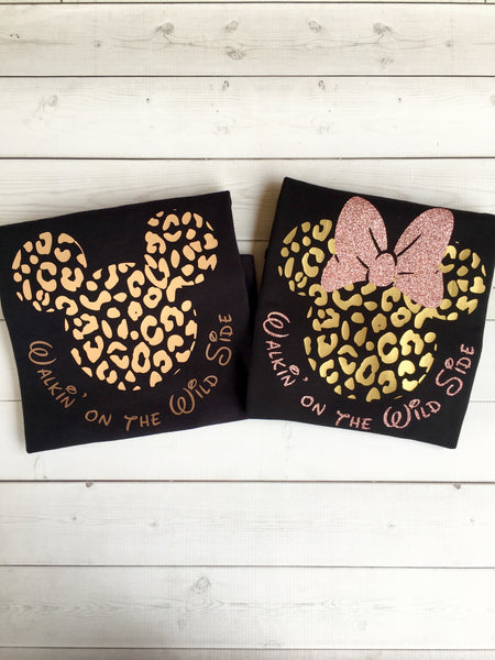 Walkin' On the Wild Side Ladies Cheetah Mouse Glitter Shirt ONLY
