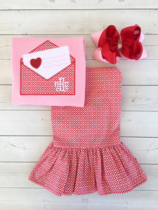 Embroidered Valentine Letter Shirt and Ruffle Pant Set