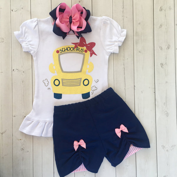 Pencils Down, Summer's Up (Glitter School Bus) Peek-a-boo Shortie Set