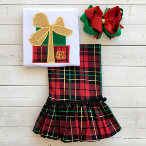 Embroidered Christmas Presents Single Ruffle Pant Set