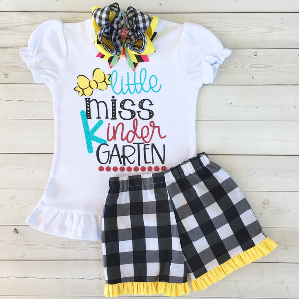 Little Miss *ANY GRADE* Back To School Glitter Vinyl Basic Ruffle Short Set