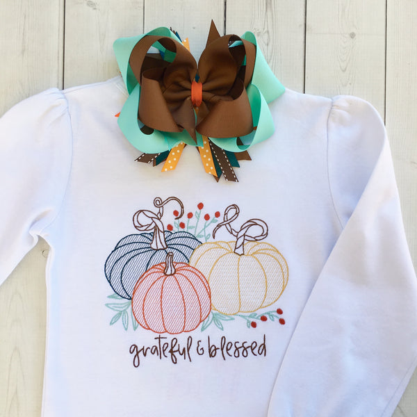 Grateful Embroidered Pumpkin Single Ruffle Pant Set