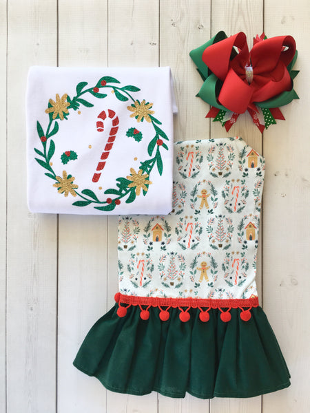 Glitter Candy Cane Ruffle Pant Set