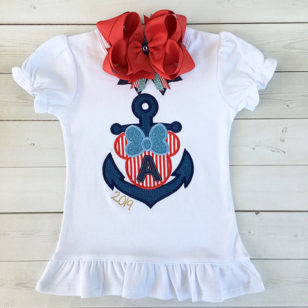 Cruisin' On The High Seas- Embroidered Girl's "Mouse Anchor" Shirt ONLY