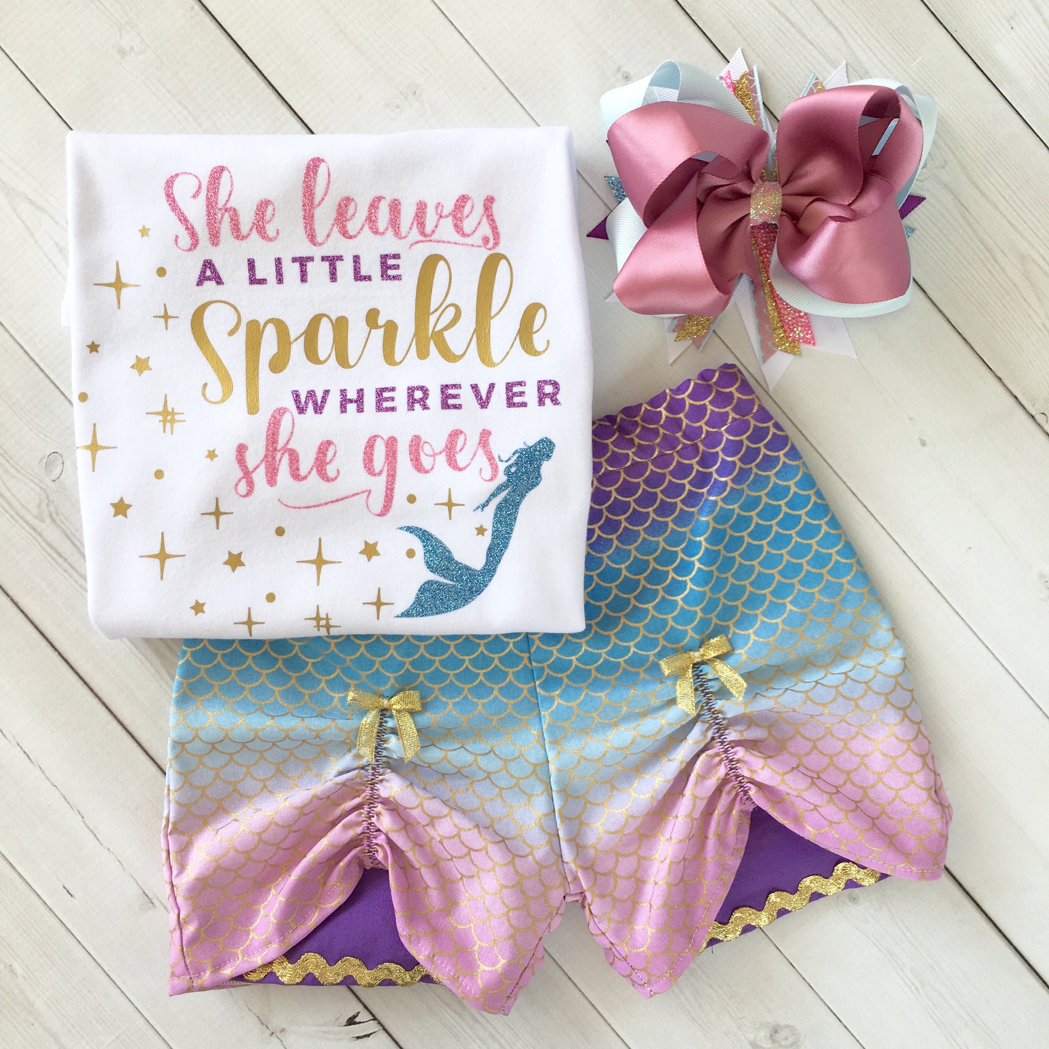 Majestic Mermaid "She Leaves A Little Sparkle" Peek-A-Boo  Shortie Set