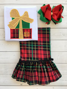 Embroidered Christmas Presents Single Ruffle Pant Set