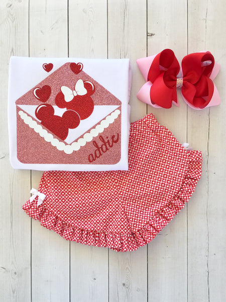 Mouse Valentine Glitter Shirt and Ruffle Shortie Set