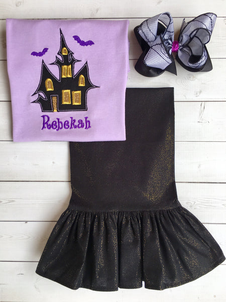 Embroidered Haunted House and Single Ruffle Pant Set