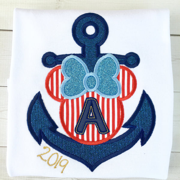 Cruisin' On The High Seas- Embroidered "Mouse Anchor" Striped Ruffle Shortie