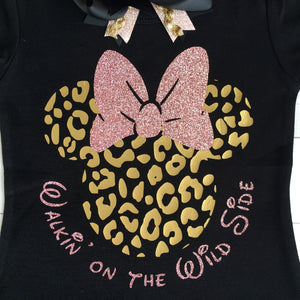 Walkin' On the Wild Side Ladies Cheetah Mouse Glitter Shirt ONLY