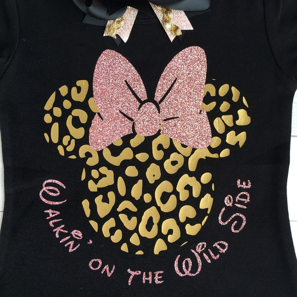 Walkin' On the Wild Side Ladies Cheetah Mouse Glitter Shirt ONLY