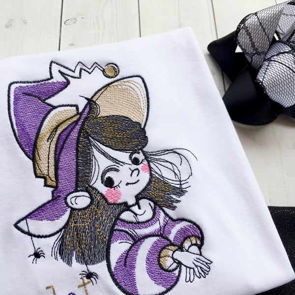 Good Little Witch Embroidered Sketch and Single Ruffle Pant Set