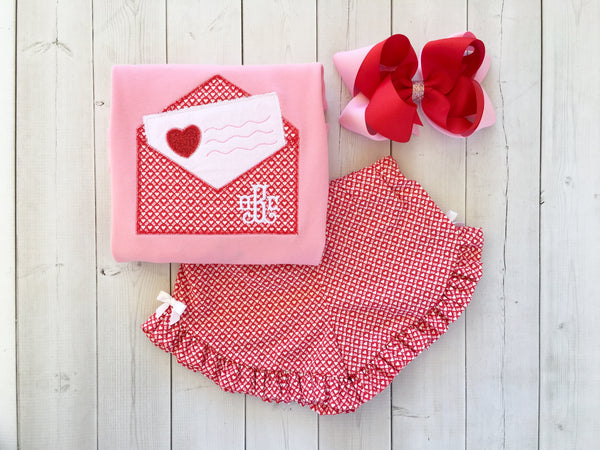 Embroidered Valentine Letter Shirt and Ruffle Shortie Set