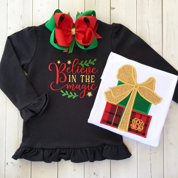 Embroidered Christmas Presents Girls Shirt ONLY