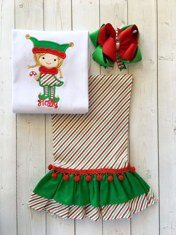 Jolly Christmas Elf Ruffle Pant Set