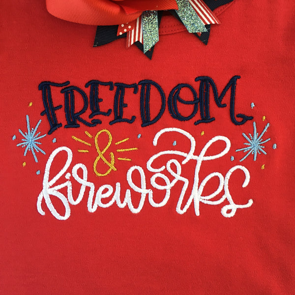 Freedom and Fireworks Embroidered Girl Peek-A-Boo Short Set