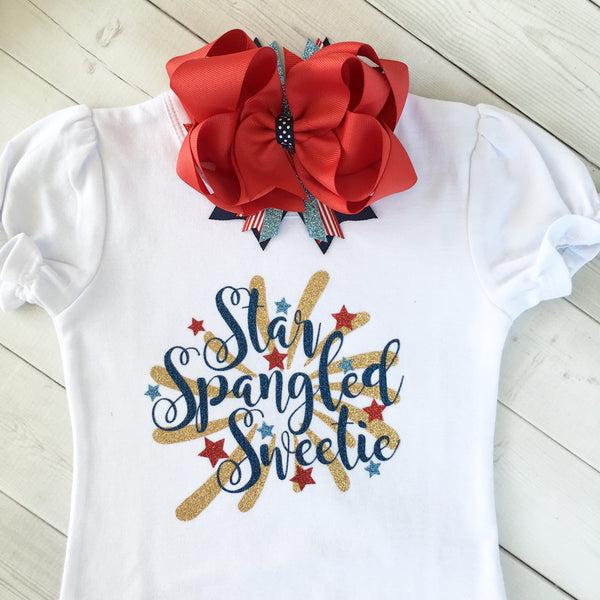 Freedom and Fireworks Star Spangled Sweetie Girl Glitter SHIRT ONLY