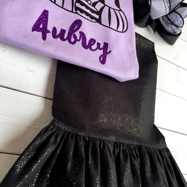Glitter Halloween Cats and Pumpkins Single Ruffle Pant Set