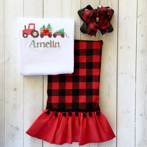 Christmas Tree Farm Red Buffalo Plaid Single Ruffle Pant Set