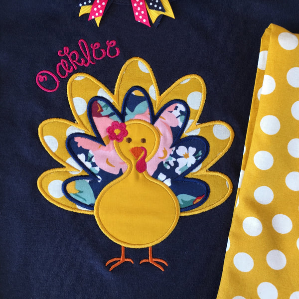 Thankful Embroidered Girl Turkey Shirt ONLY