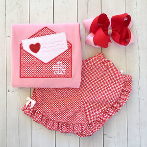 Embroidered Valentine Letter Shirt and Ruffle Shortie Set