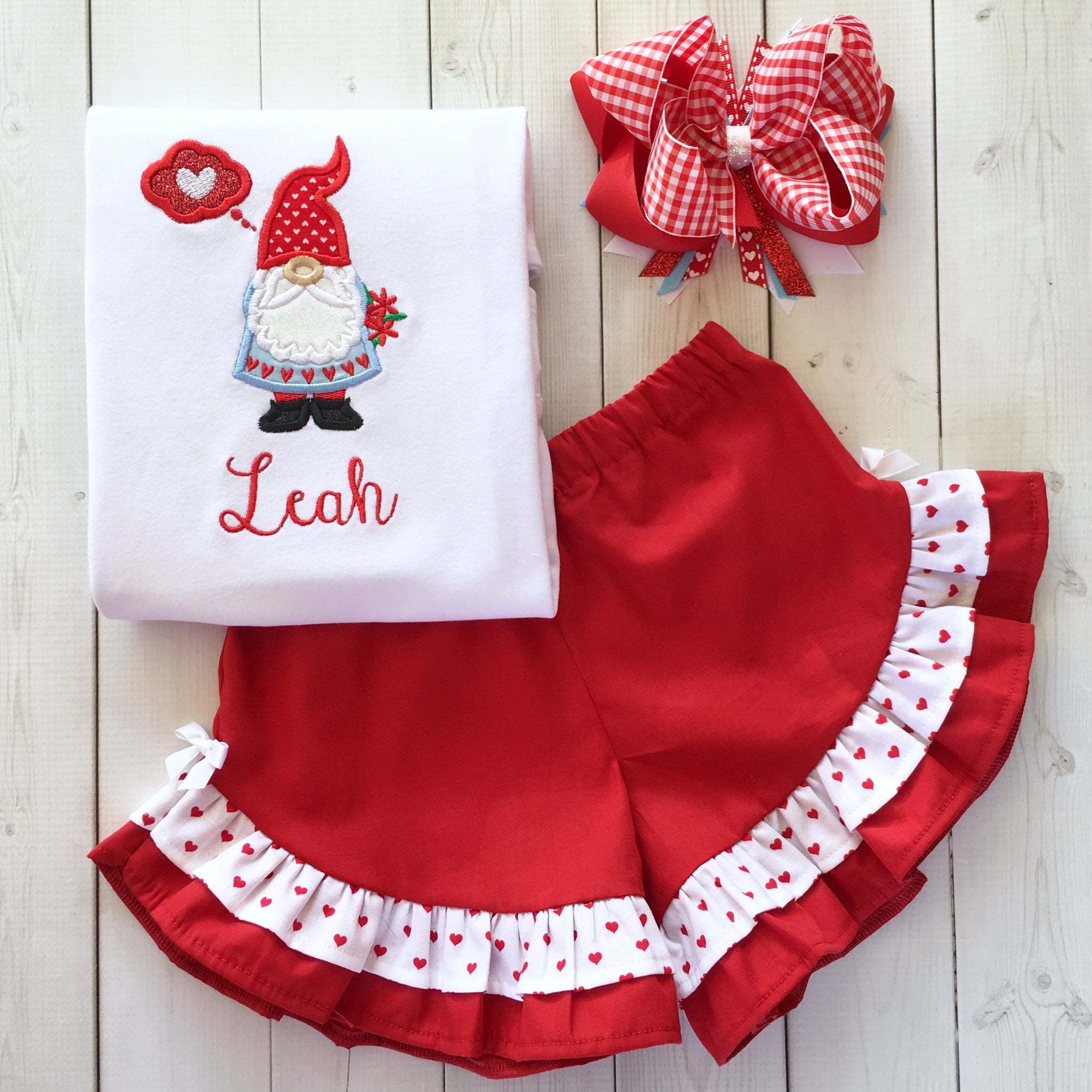 Valentine's Day GIRL Gnome Ruffle Shortie Set