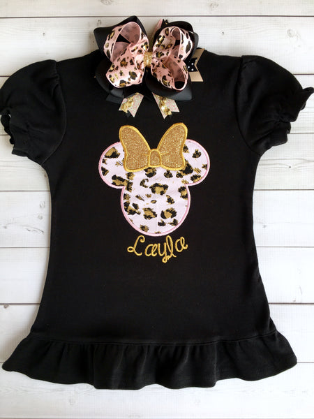 Walkin' On the Wild Side Girl's Cheetah Mouse Embroidered Ruffled Short Set