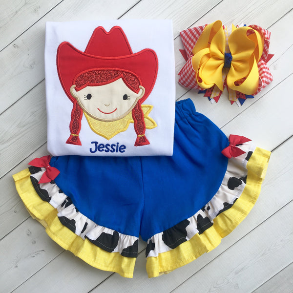 Embroidered Cowgirl Ruffle Short Set