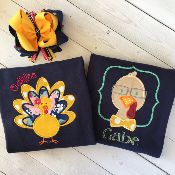 Thankful Embroidered Girl Turkey Single Ruffle Pant Set