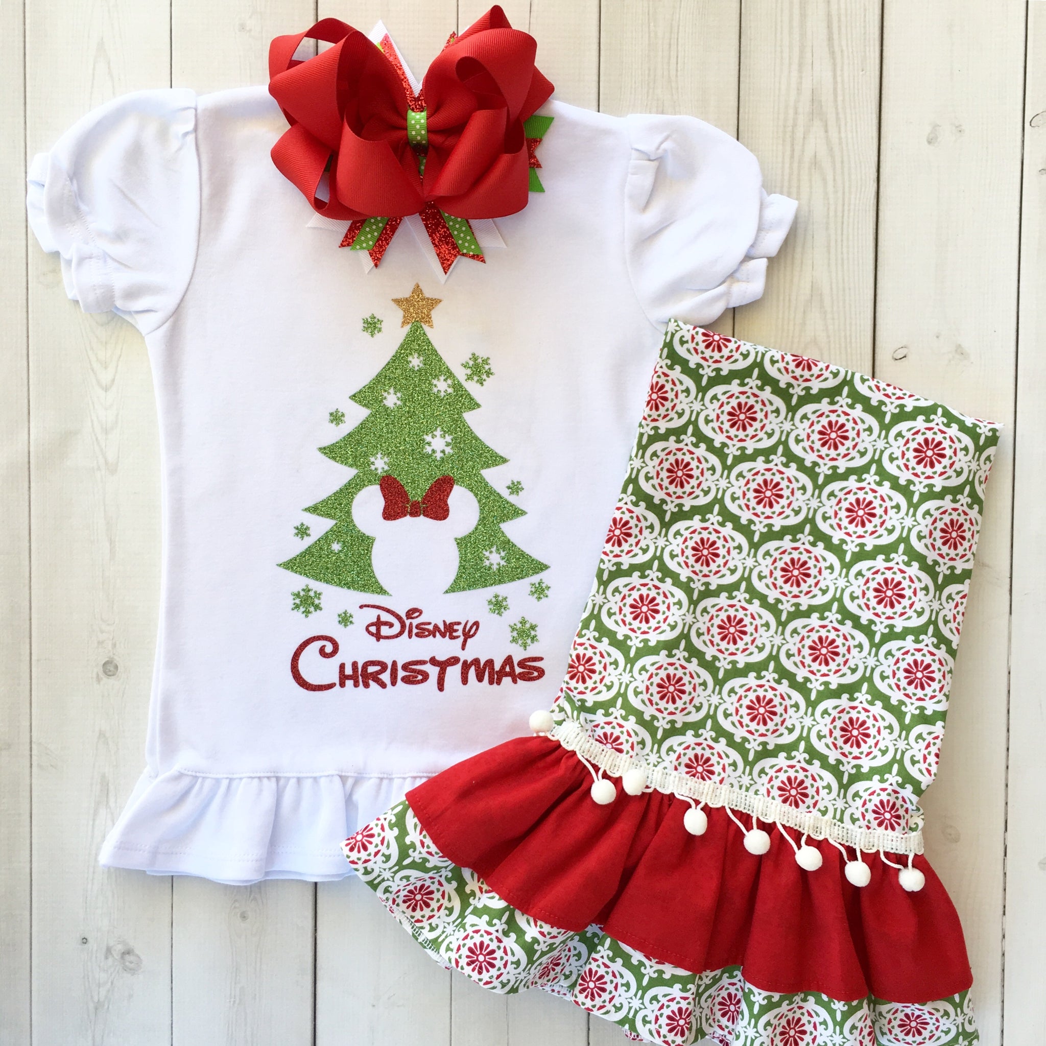 Christmas Tree Glitter Mouse Double Ruffle Pant Set