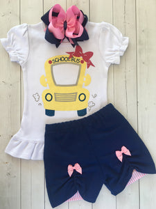 Pencils Down, Summer's Up (Glitter School Bus) Peek-a-boo Shortie Set