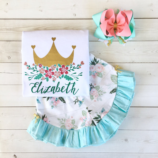 Her Majesty's Glitter Floral Crown *Floral Print* Ruffle Shortie Set