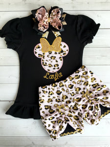 Walkin' On the Wild Side Girl's Cheetah Mouse Embroidered Peekaboo Short Set