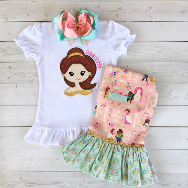 The Beauty Embroidered Princess Single Ruffle Pant Set