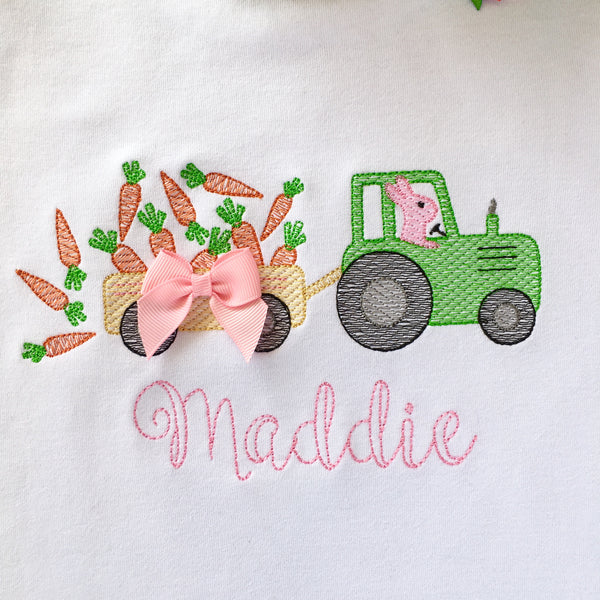 Girl Easter Bunny Tractor Sketch Shirt ONLY