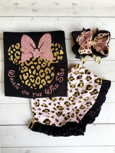 Walkin' On the Wild Side Girl's Cheetah Glitter Mouse Ruffled Short Set