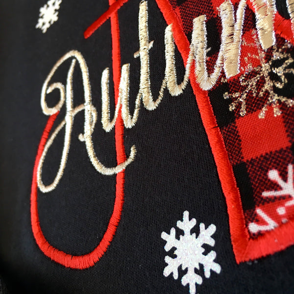 Embroidered Name & Snowflakes/Red Buffalo Plaid Pant Set