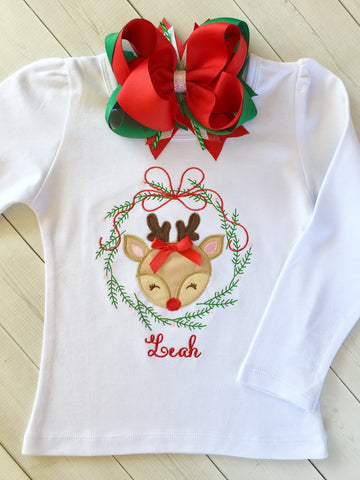 Girls Holly Jolly Reindeer Shirt ONLY
