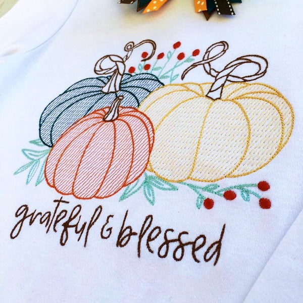 Grateful Embroidered Pumpkin Single Ruffle Pant Set