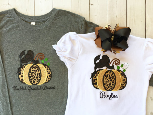 Girls Leopard Embroidered Pumpkin Ruffle Shortie Set
