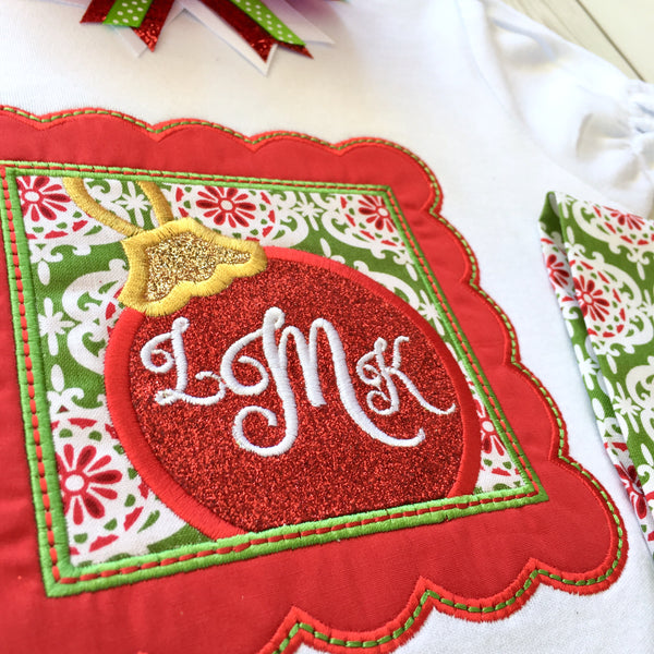 Christmas Ornament Embroidered Frame Shirt ONLY