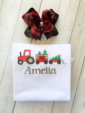 Christmas Tree Farm Girls Embroidered Shirt ONLY